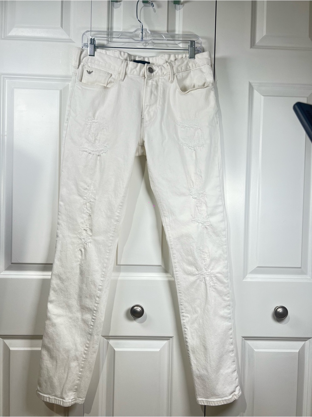 Emporio Armani Slim Fit J06 White Denim Jeans Ripped
